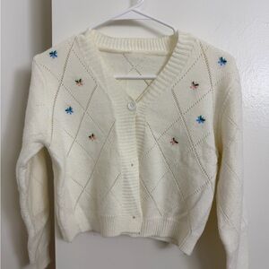 YesStyle Cream Cardigan with Floral Embroidery
